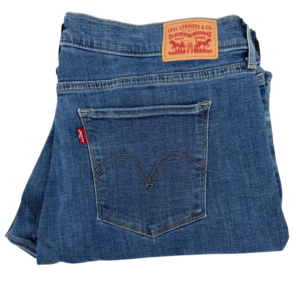 Levi's Classic Straight Jeans Women 16 Blue Medium Wash Stretch Minimalist
